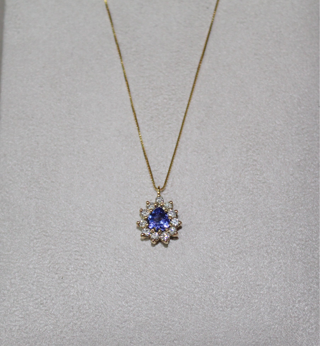Colar ouro 18k com Tanzanita Trillion & diamantes