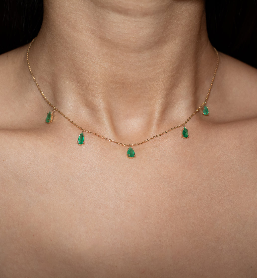 Colar ouro 18k com esmeraldas gotas
