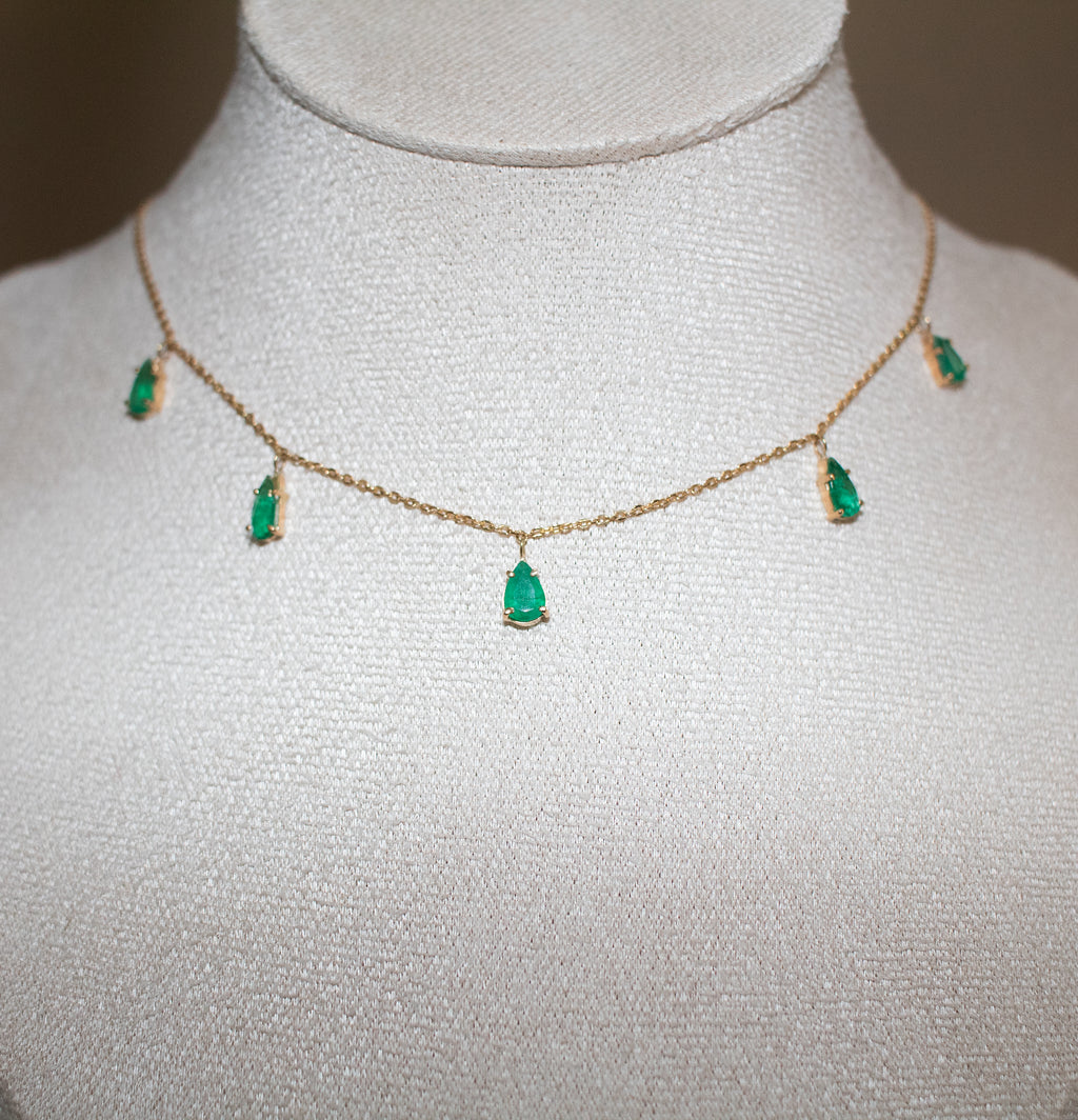 Colar ouro 18k com esmeraldas gotas