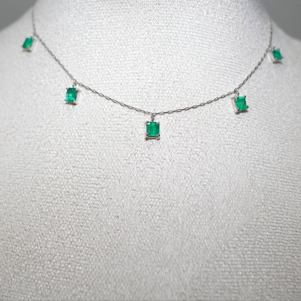 Colar ouro 18k com esmeraldas quadradas