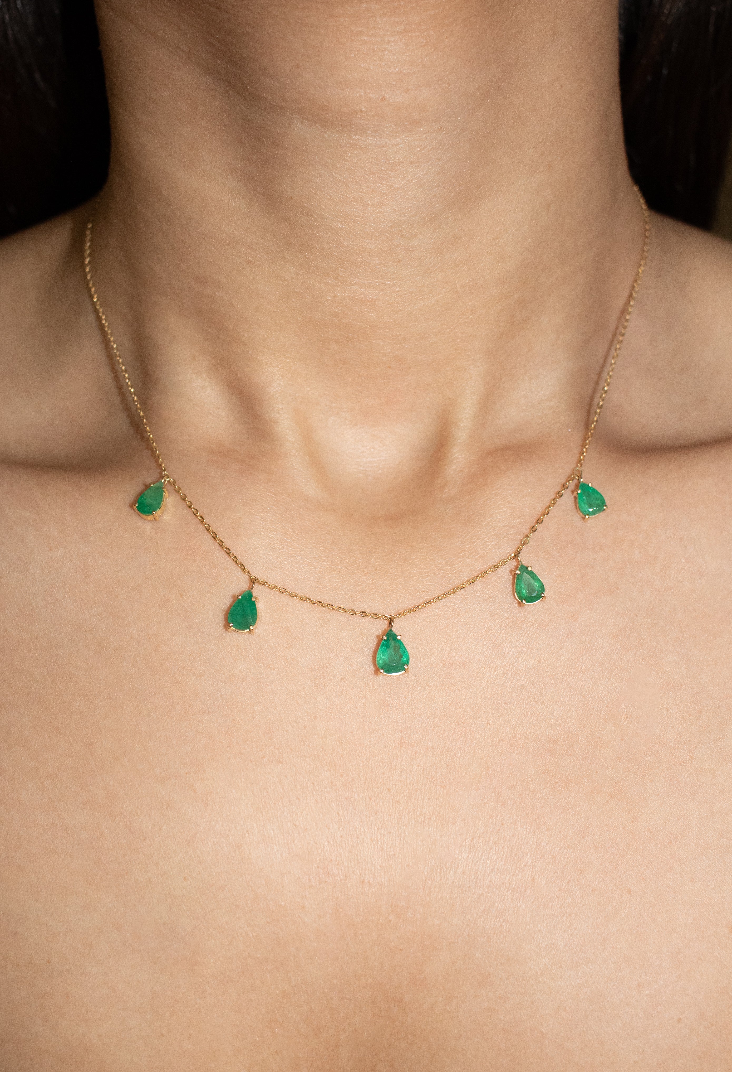 Colar ouro 18k com esmeraldas gotas